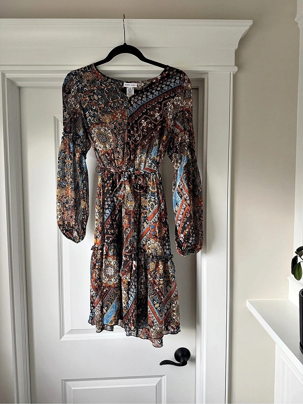 Kate Lily Paisley Mini Dress in Black & Blue Size 8